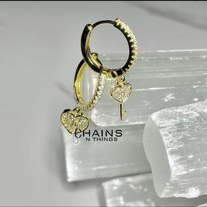 Key & Heart Lock Earrings Golden, Charms Zircon Crystal Love Jewelry Women Girls